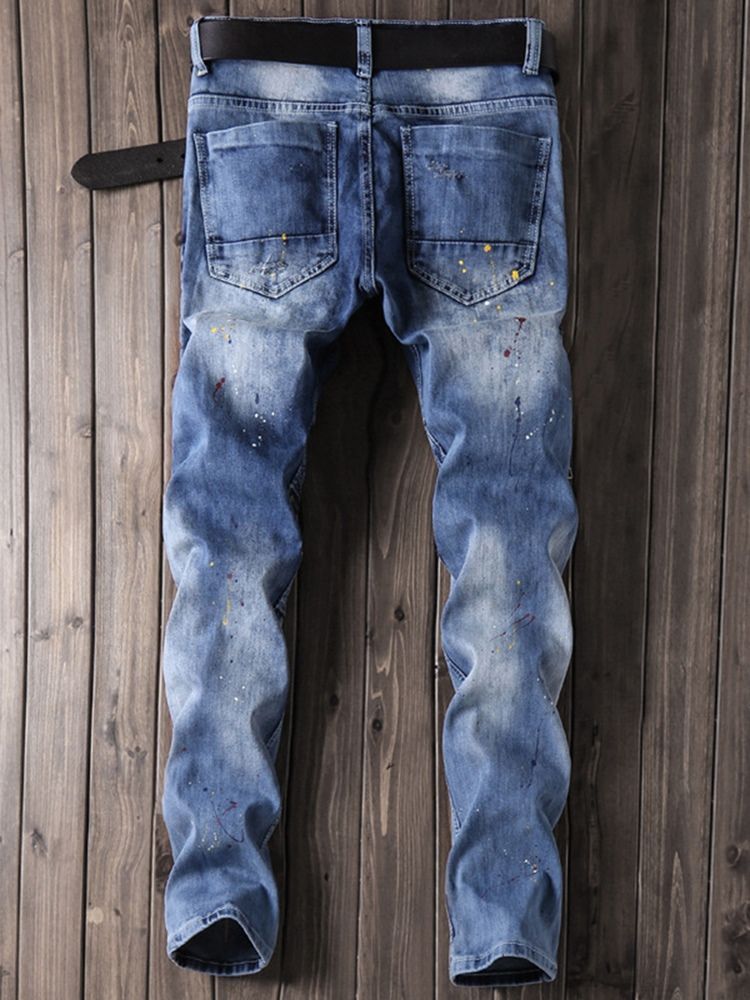 Color Block Denim Zip Mid-waist Unique Herrenhose