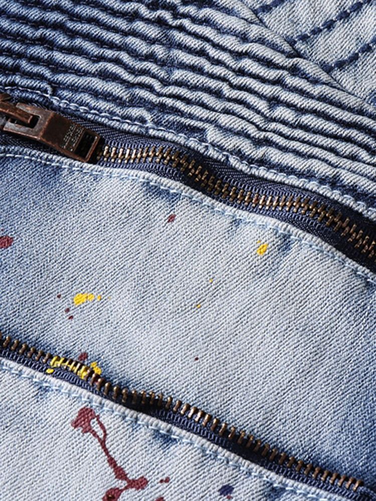 Color Block Denim Zip Mid-waist Unique Herrenhose