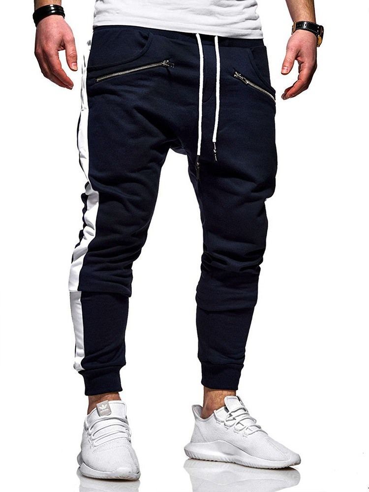 Color Block Lace-up Harem Mid Waist Herren Freizeithose