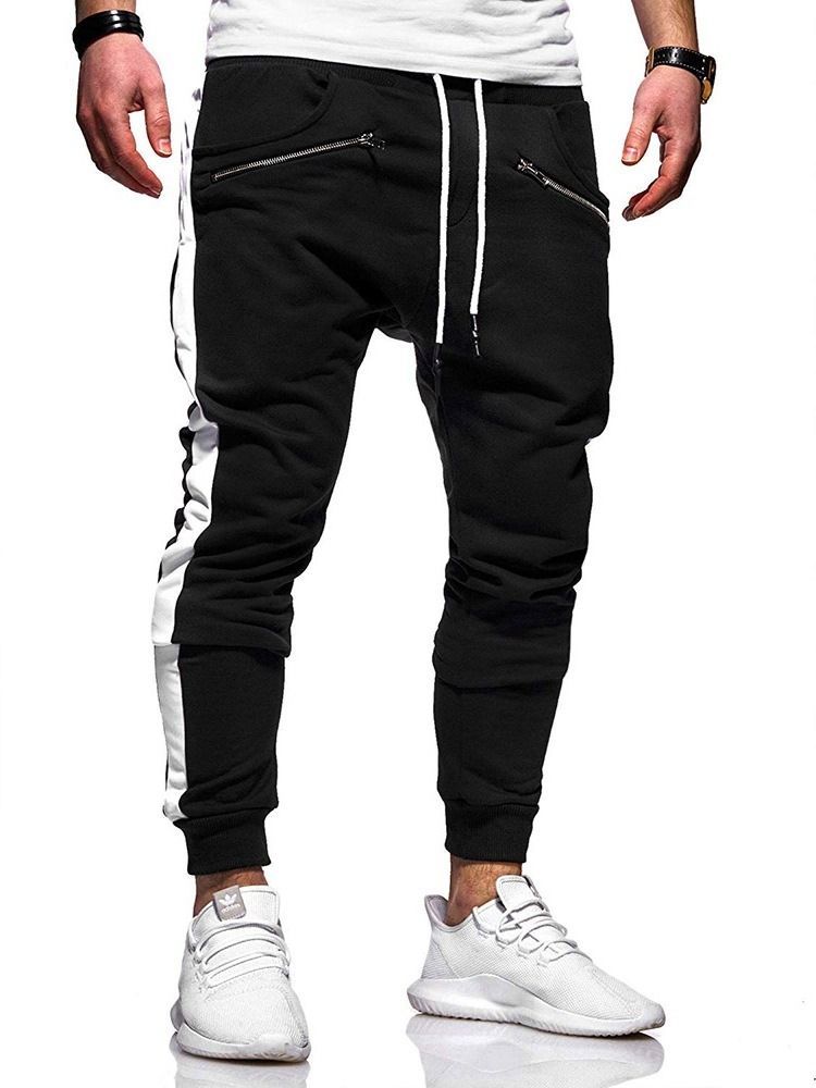 Color Block Lace-up Harem Mid Waist Herren Freizeithose