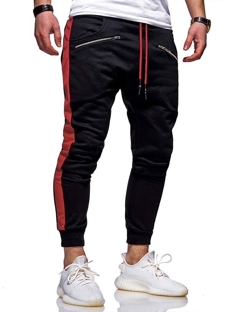 Color Block Lace-up Harem Mid Waist Herren Freizeithose