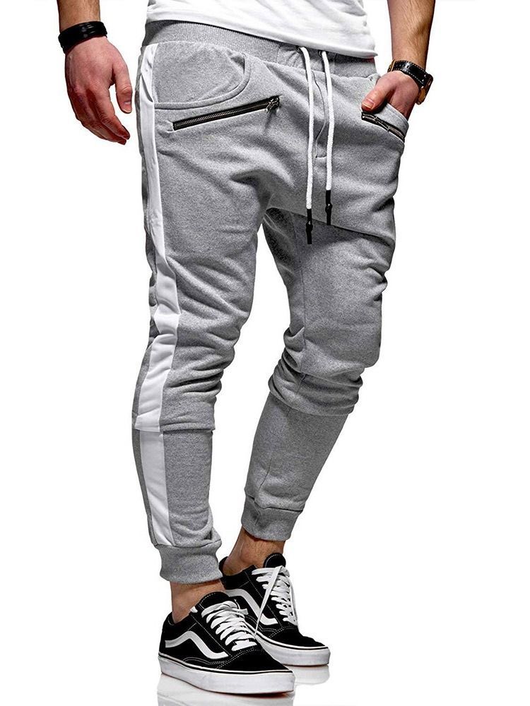 Color Block Lace-up Harem Mid Waist Herren Freizeithose