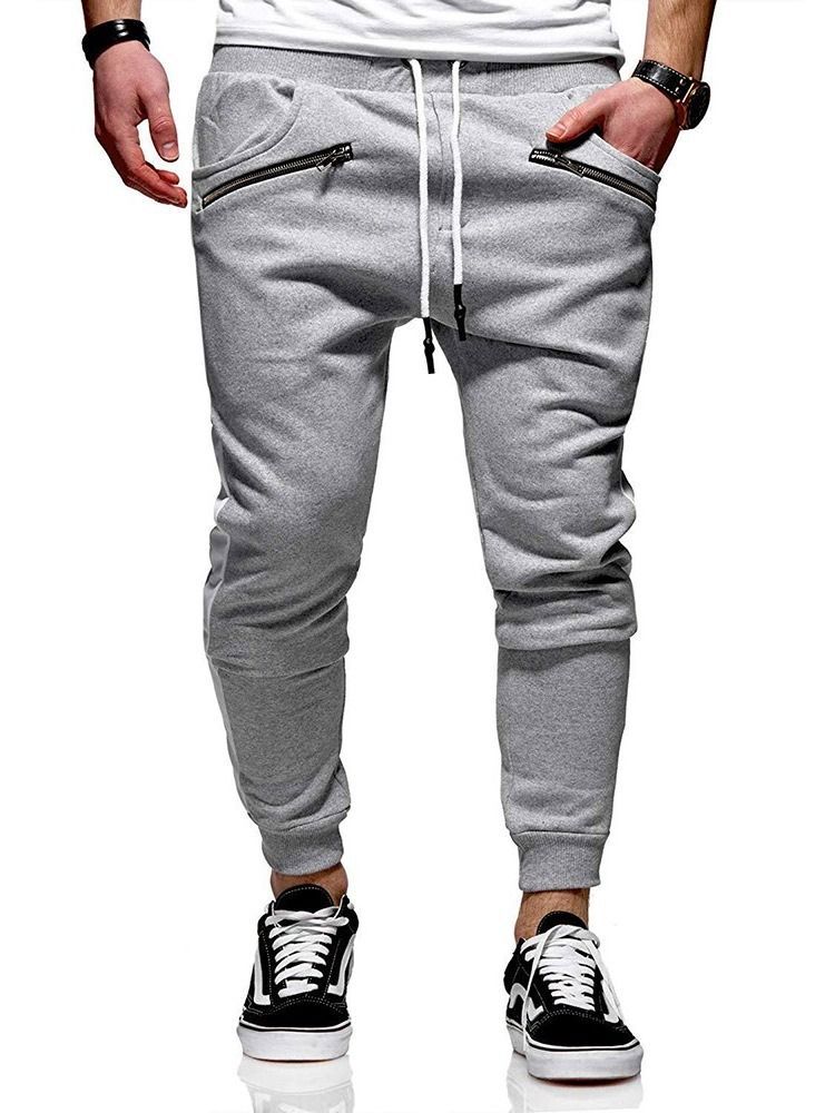 Color Block Lace-up Harem Mid Waist Herren Freizeithose