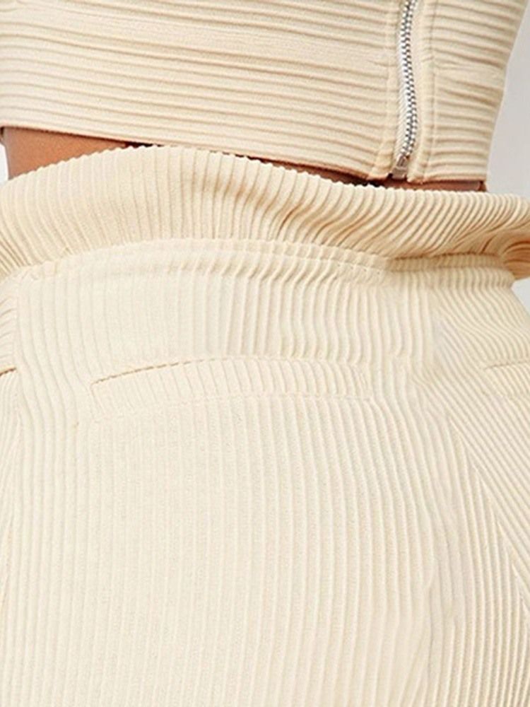 Damen Einfarbige Schmale Durchgehende Freizeithose Mit Hohem Bund