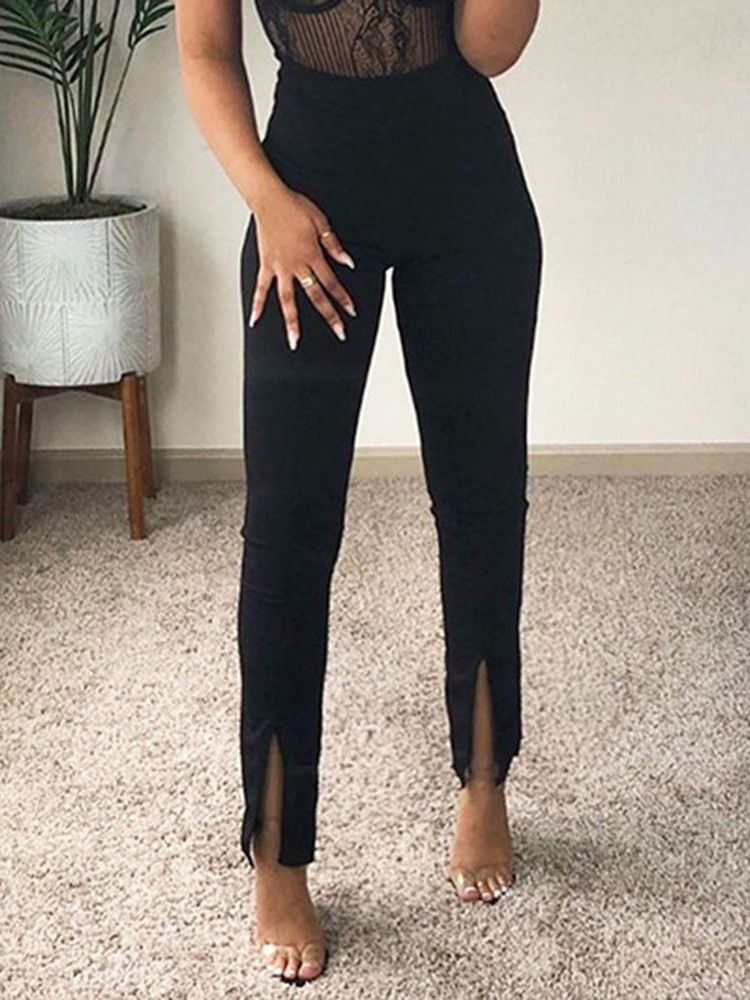 Damen Schlichte Schmale Geteilte Freizeithose Mit Hoher Taille