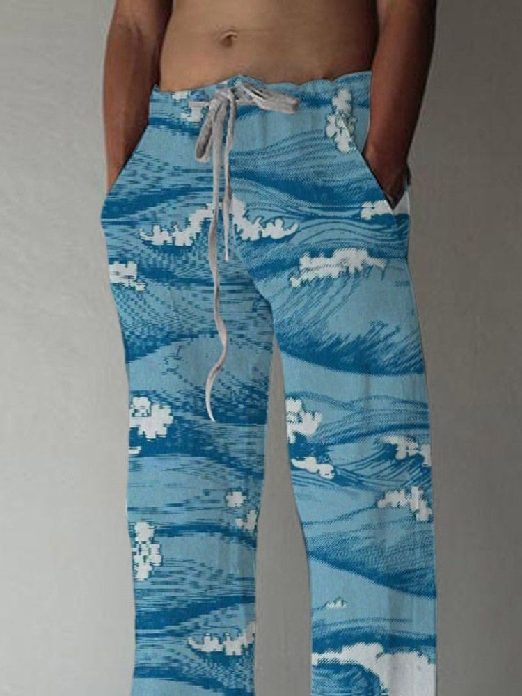 Europäische Herren Freizeithose Mit Geradem Print Zum Schnüren