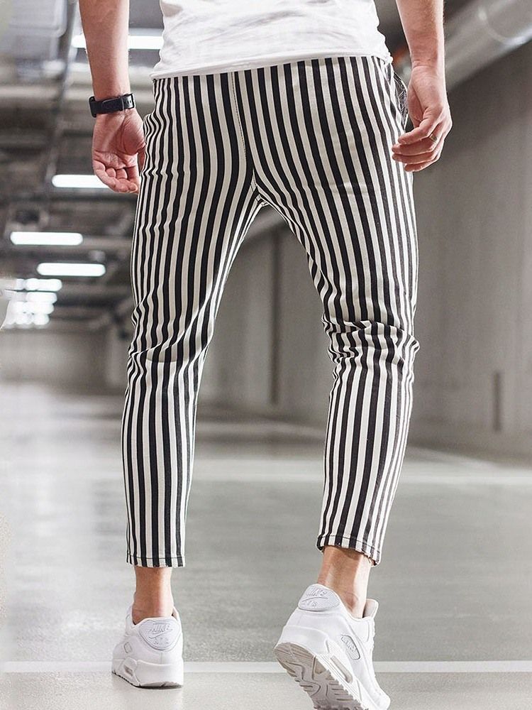 Gestreifte Herren Freizeithose Mit Geradem Schnürsenkel