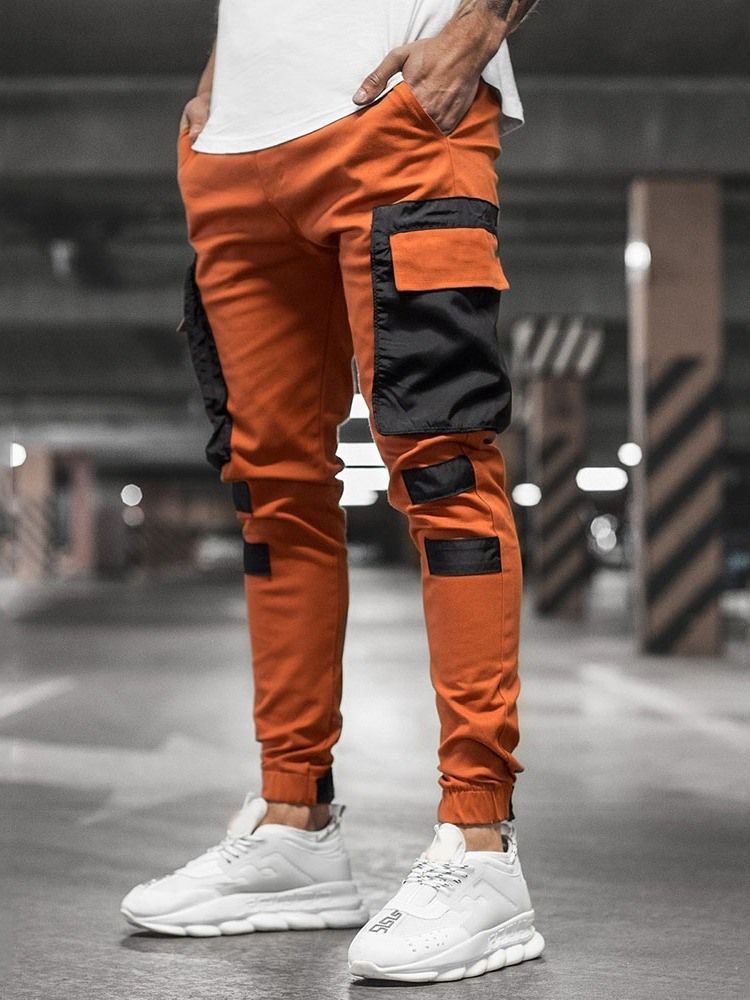 Männer Colour Block Pocket Pencil Pants Mid Waist Four Seasons Casual Pants