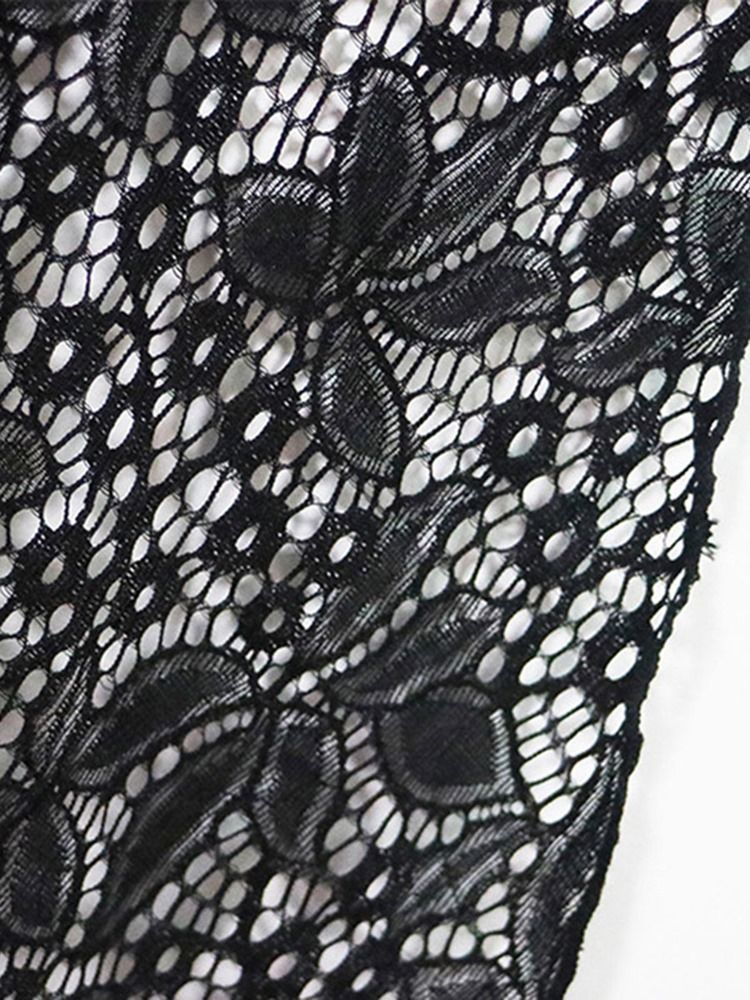Frauen Plus Size Schwarz Schlichte Spitze Sexy Strandkleid