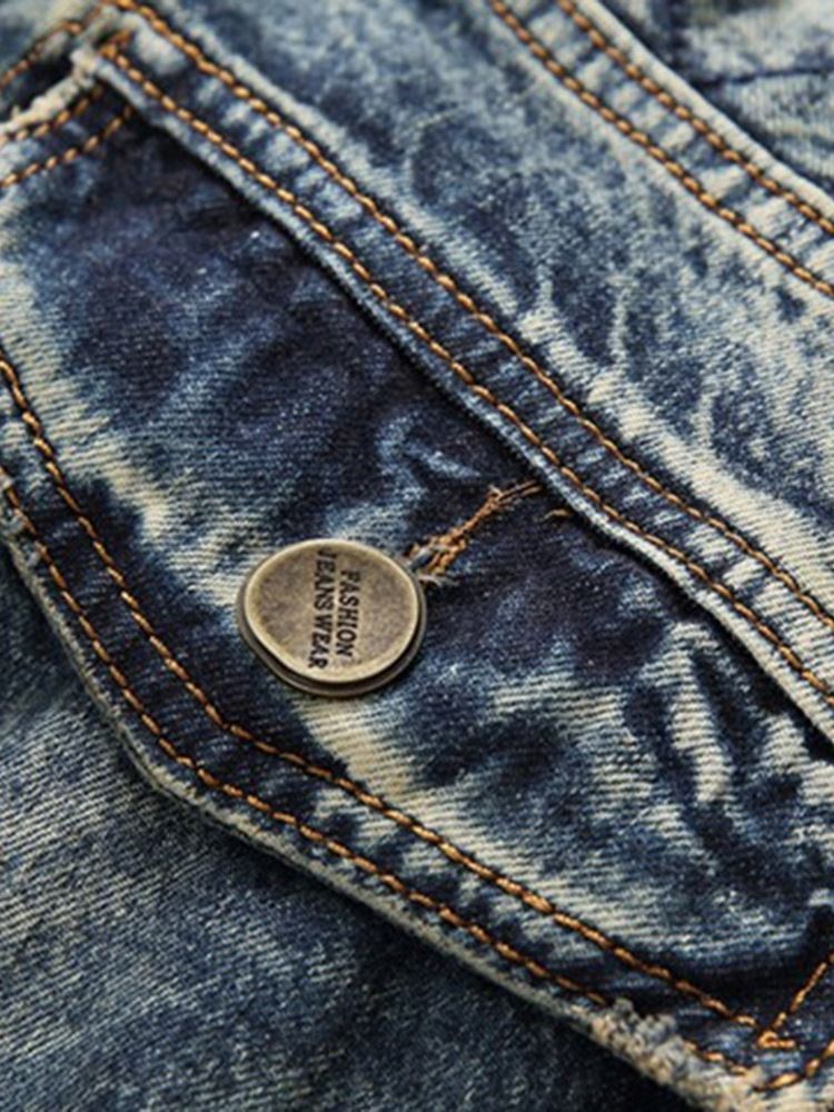 Color Block Straight Button Vintage Mid Waist Herrenjeans
