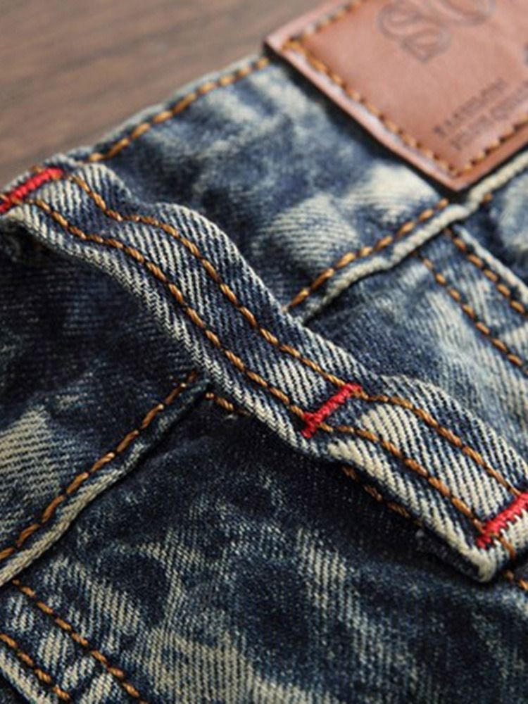 Color Block Straight Button Vintage Mid Waist Herrenjeans