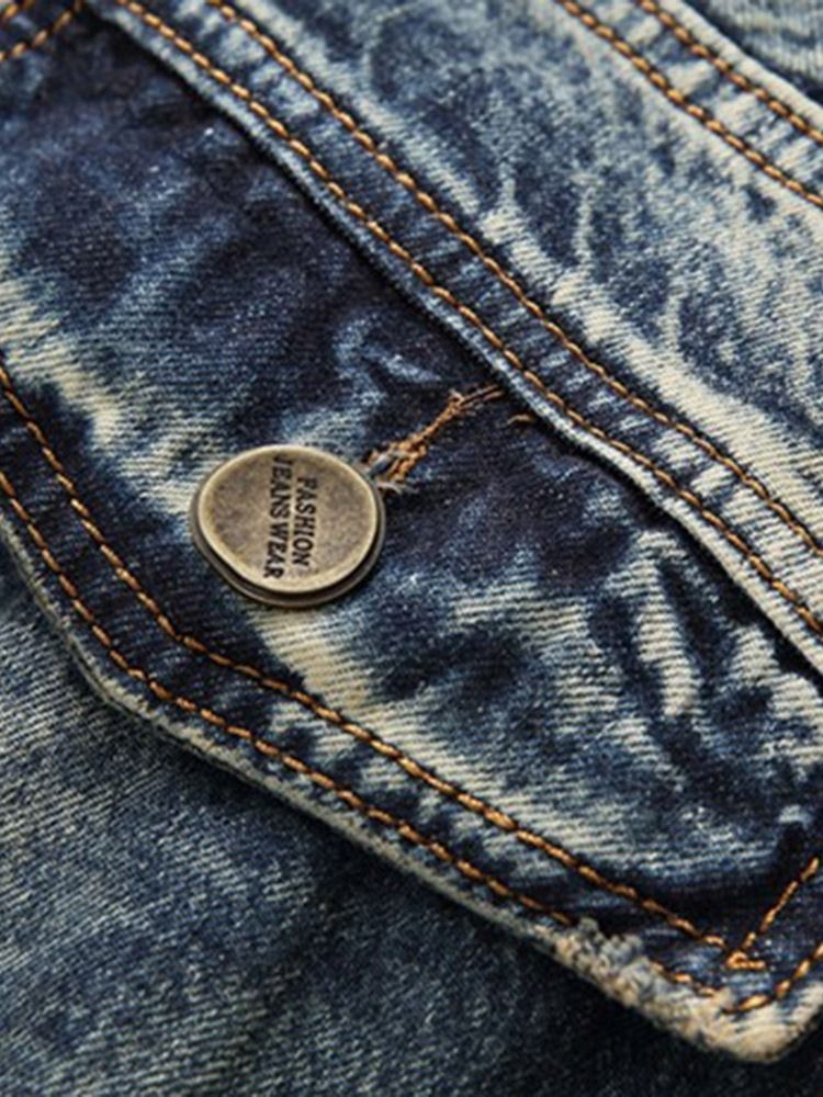Color Block Straight Button Vintage Mid Waist Herrenjeans