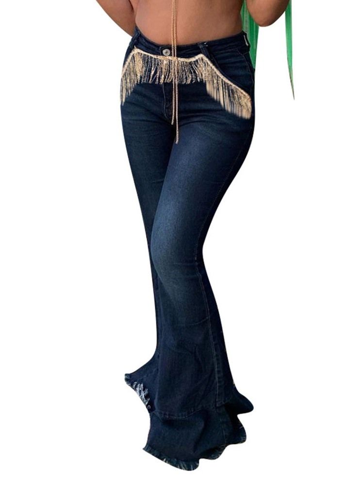 Damen-schlaghose Mit Quasten In Colour-block-optik Mit Hoher Taille Schmale Jeans