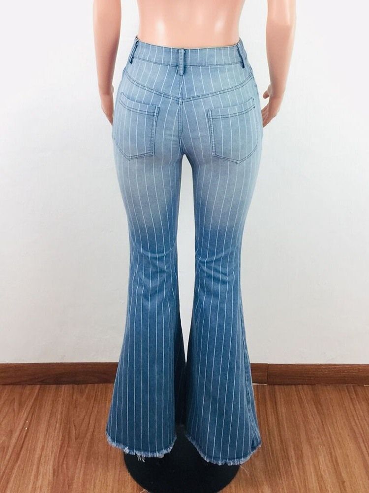 Damenmode Streifen Schlaghose Print Slim Zipper Jeans