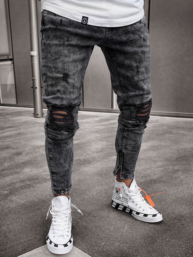 Einfarbige Herren-jeans Mit Mittlerem Bund