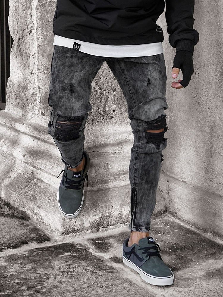 Einfarbige Herren-jeans Mit Mittlerem Bund