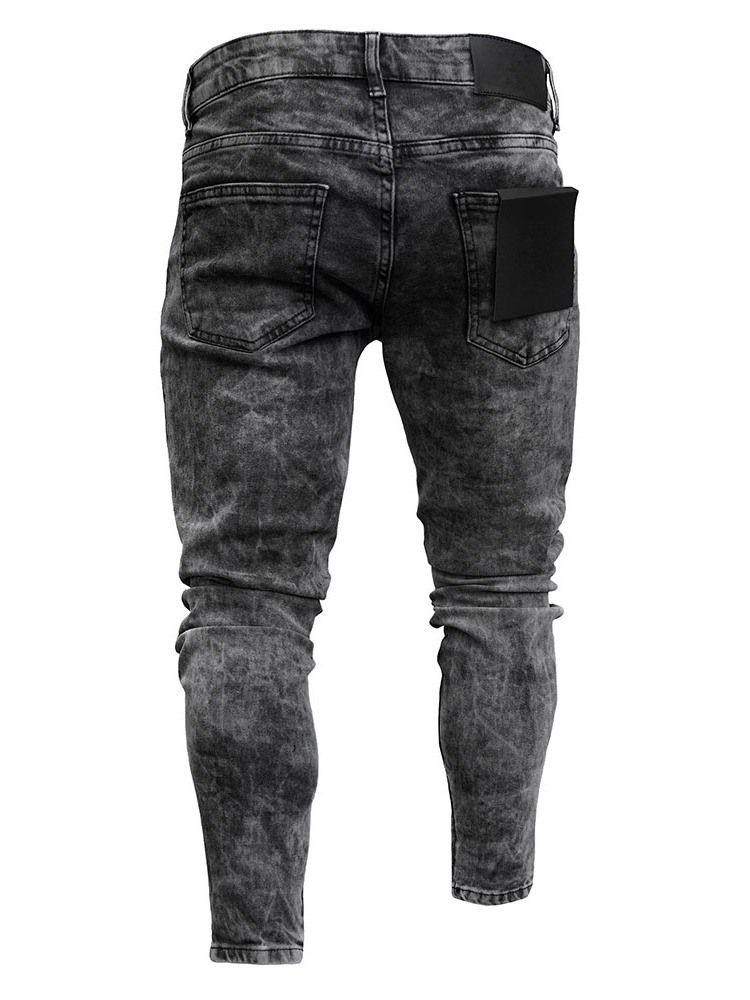 Einfarbige Herren-jeans Mit Mittlerem Bund
