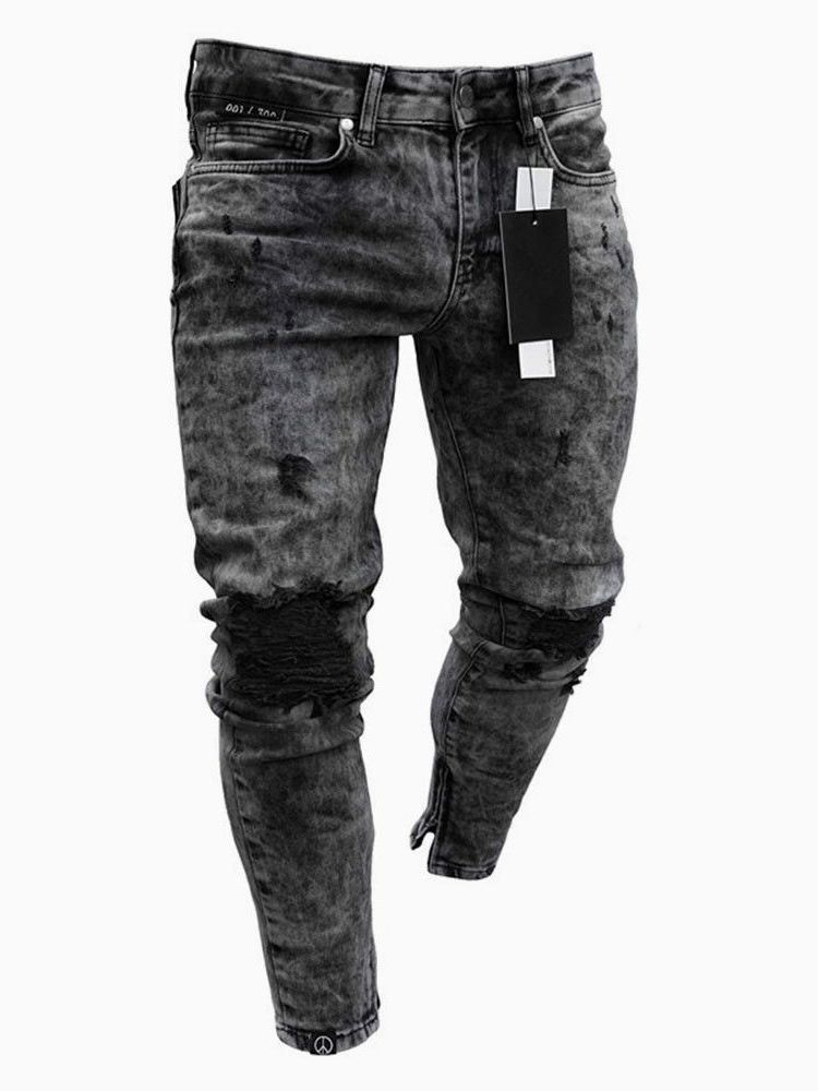 Einfarbige Herren-jeans Mit Mittlerem Bund