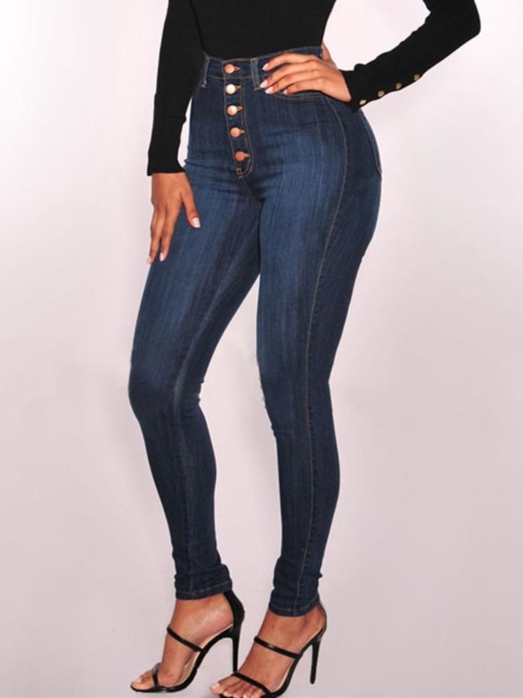Einfarbige Jeans Mit Knöpfen Für Damen Mit Hoher Taille