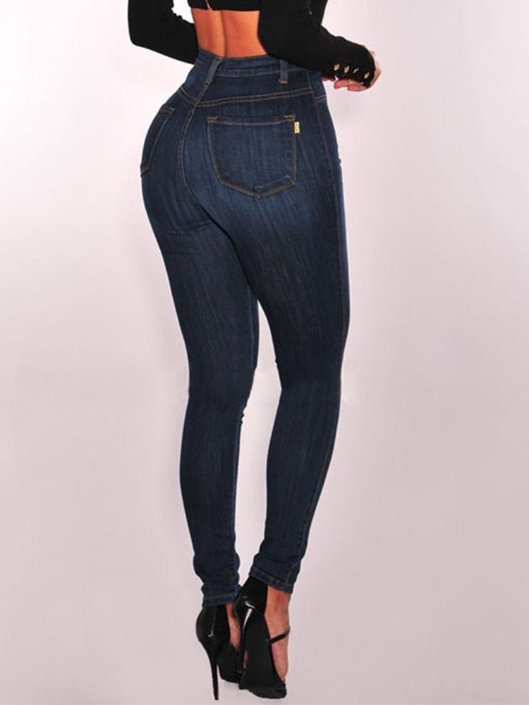Einfarbige Jeans Mit Knöpfen Für Damen Mit Hoher Taille