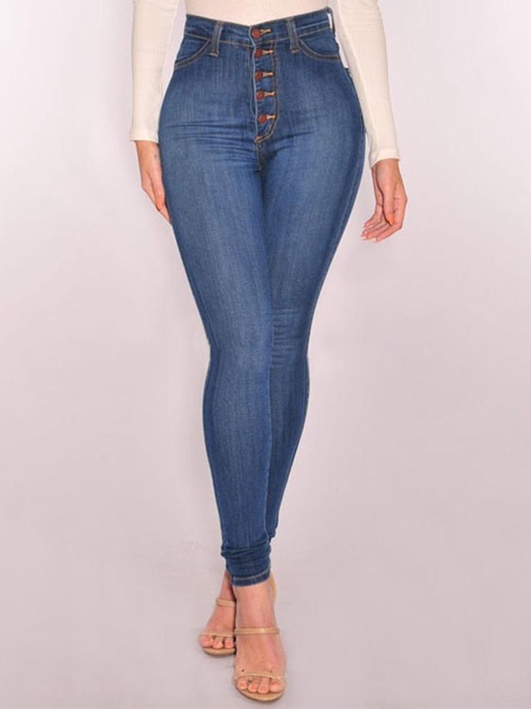Einfarbige Jeans Mit Knöpfen Für Damen Mit Hoher Taille