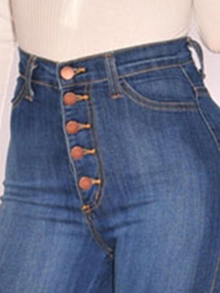 Einfarbige Jeans Mit Knöpfen Für Damen Mit Hoher Taille