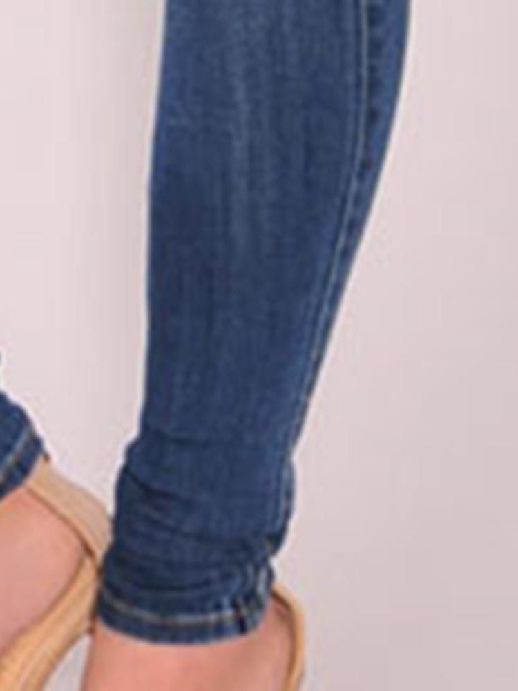 Einfarbige Jeans Mit Knöpfen Für Damen Mit Hoher Taille