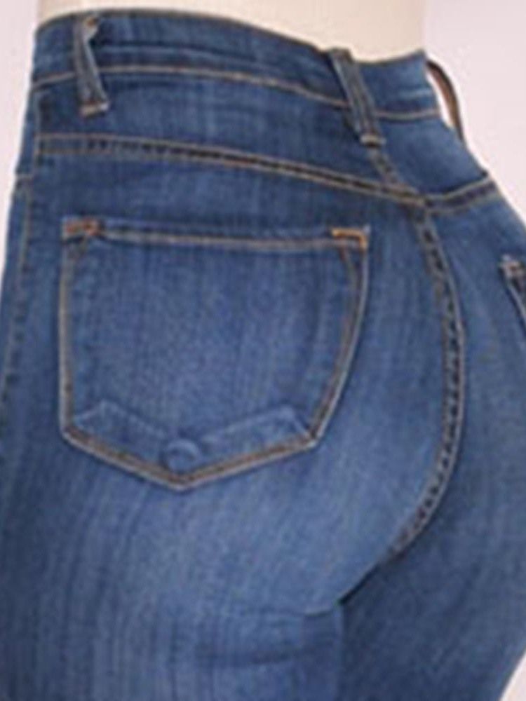 Einfarbige Jeans Mit Knöpfen Für Damen Mit Hoher Taille