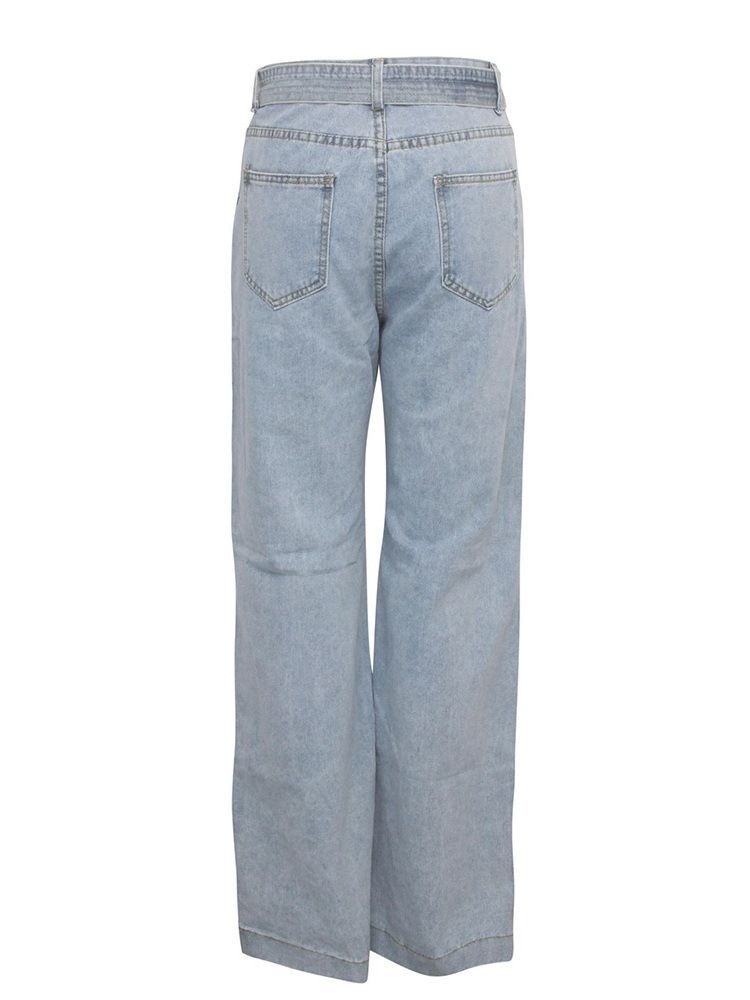 Einfarbige Weit Geschnittene Damenjeans Mit Weitem Bein Und Hoher Taille