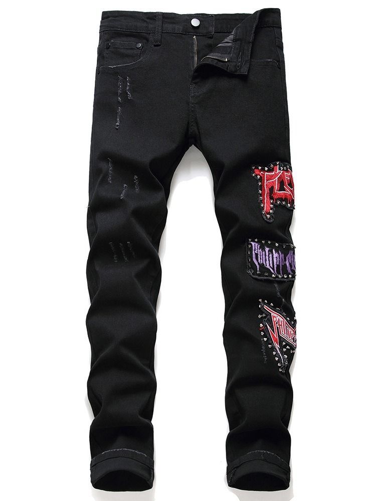 Gerade Print Casual Reißverschluss Herren Jeans