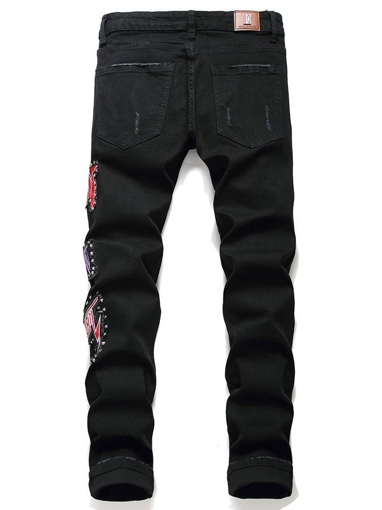 Gerade Print Casual Reißverschluss Herren Jeans