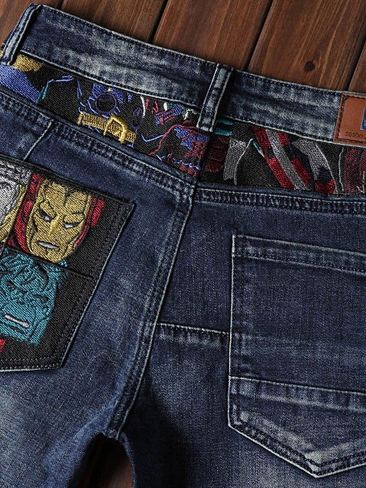 Getragene Jeans Mit Mittlerem Bund Für Herren