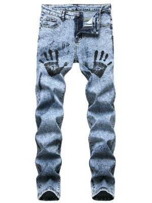 Herren-jeans Mit Geradem Reißverschluss Mit Print