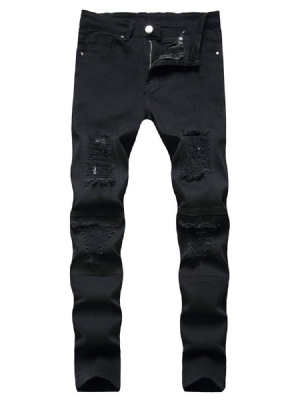 Loch Plain Straight Zipper Casual Herrenjeans