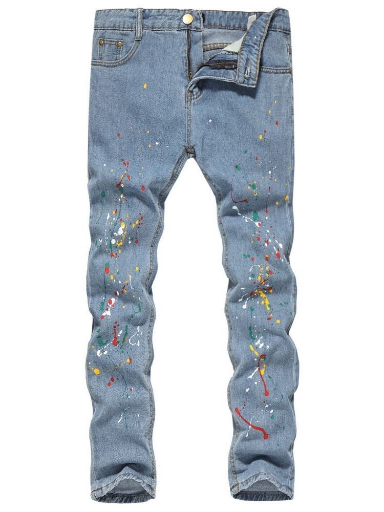 Männer Farbspritzer Color Block Straight Zipper European Jeans