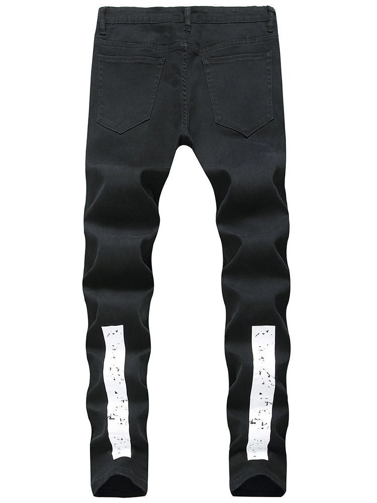Patchwork Color Block Mid-waist Herren Zerrissene Jeans