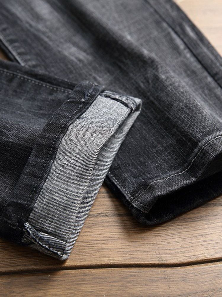 Plissierte Zipper Worn Straight Herren Freizeitjeans