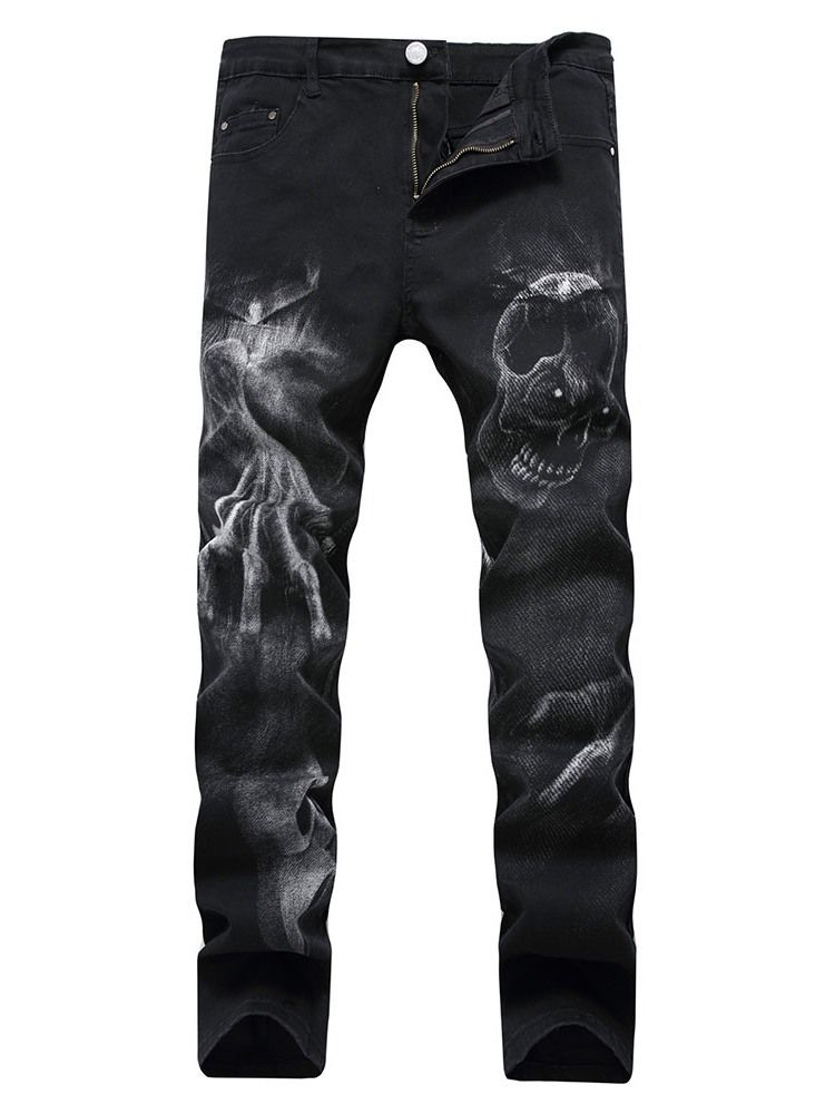 Schädel Bleistift Printed Mid Waist Herren Freizeitjeans
