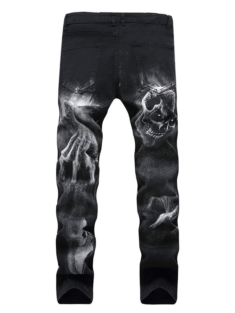 Schädel Bleistift Printed Mid Waist Herren Freizeitjeans