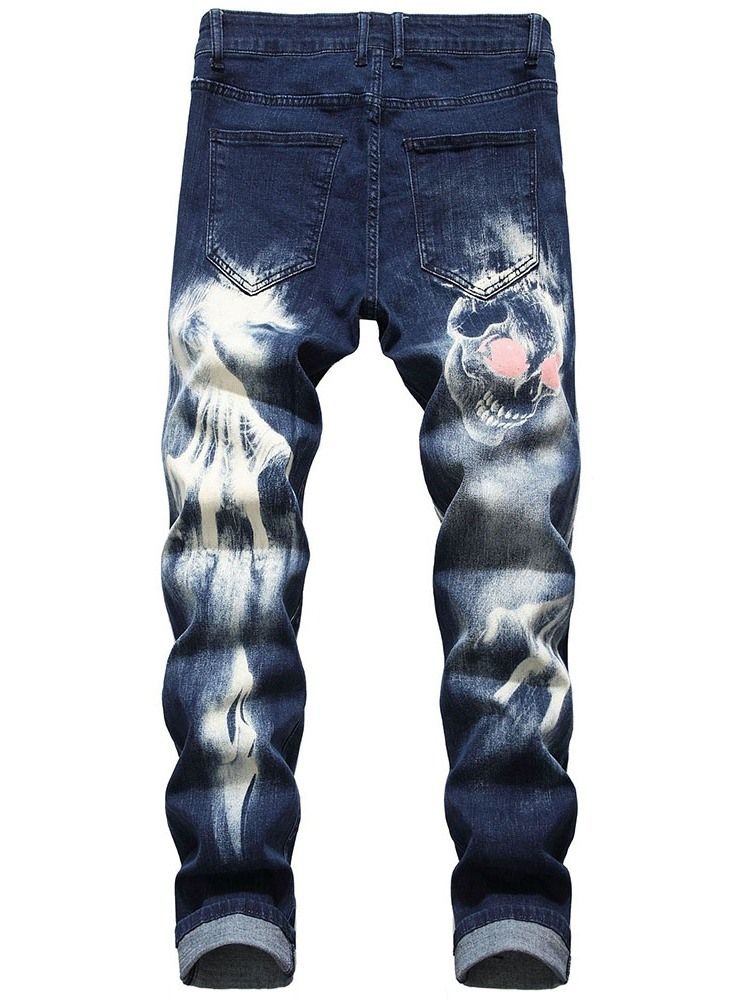 Schädel Bleistift Printed Mid Waist Herren Freizeitjeans