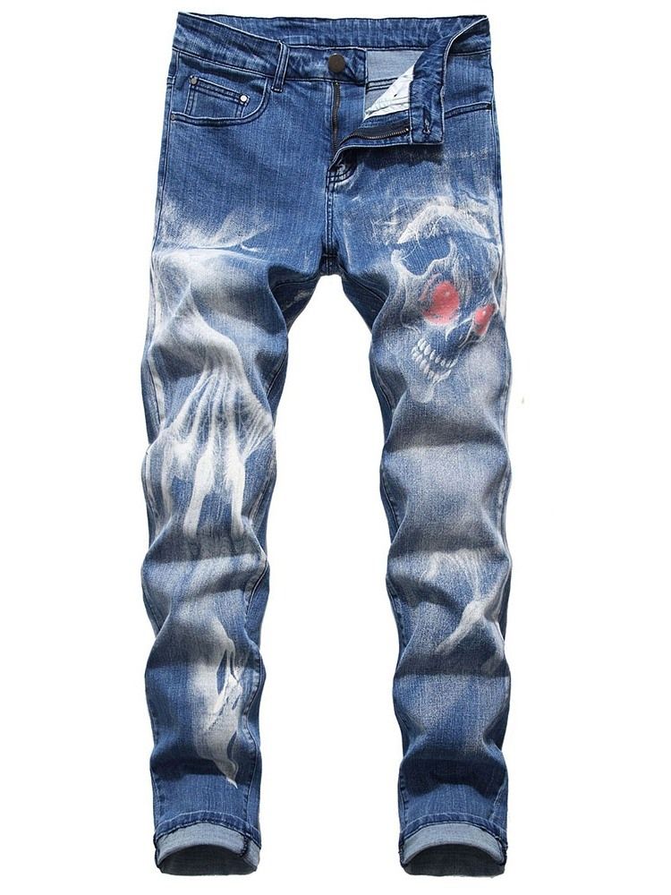 Schädel Bleistift Printed Mid Waist Herren Freizeitjeans