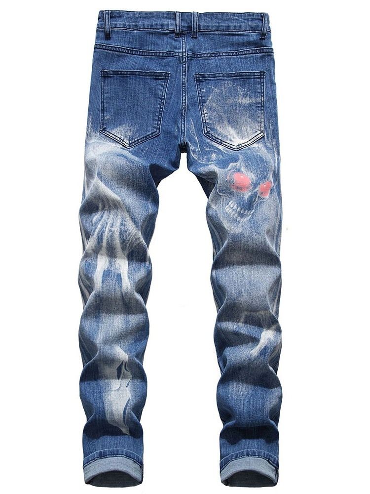 Schädel Bleistift Printed Mid Waist Herren Freizeitjeans