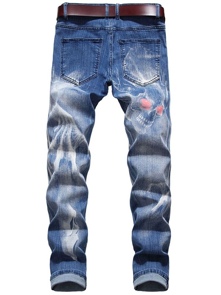 Schädel Bleistift Printed Mid Waist Herren Freizeitjeans