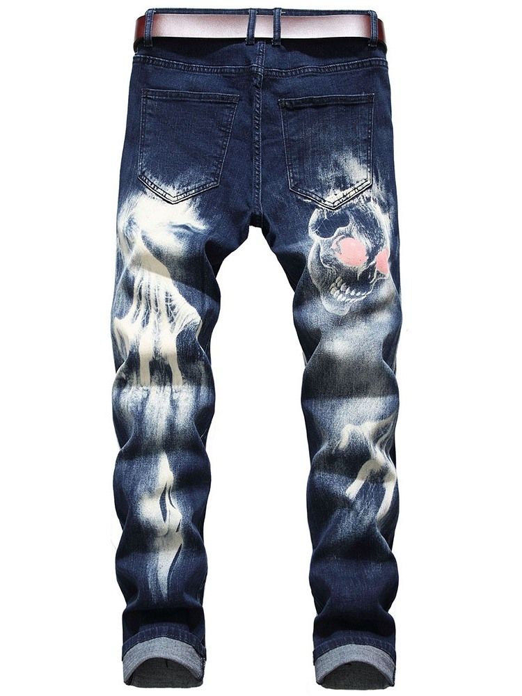 Schädel Bleistift Printed Mid Waist Herren Freizeitjeans