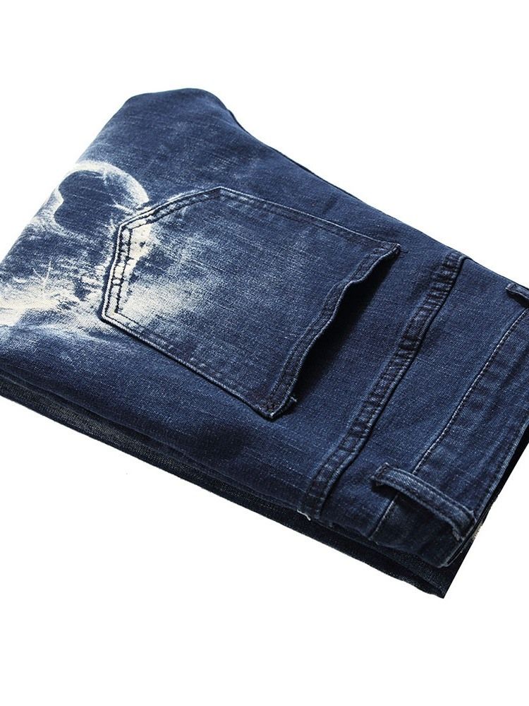 Schädel Bleistift Printed Mid Waist Herren Freizeitjeans