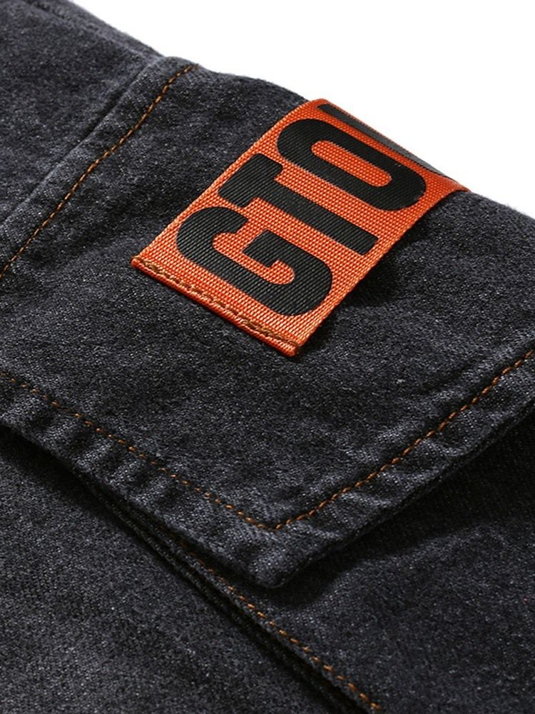 Thin Color Block Lace-up Mid Waist Herren Freizeitjeans