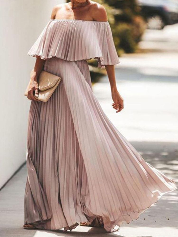 Bodenlanges Dreiviertellanges Schulterfreies Sommerkleid Für Damen