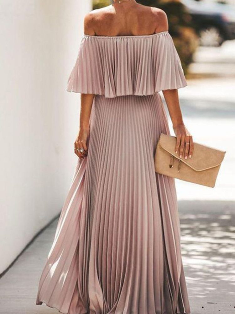 Bodenlanges Dreiviertellanges Schulterfreies Sommerkleid Für Damen