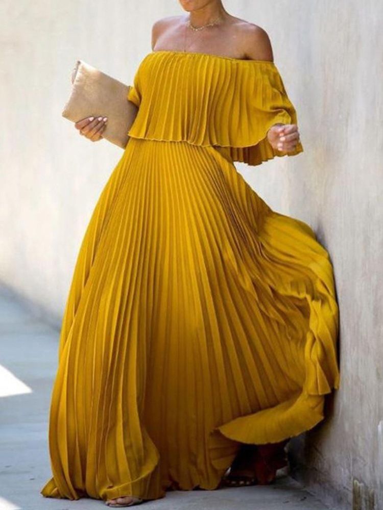 Bodenlanges Dreiviertellanges Schulterfreies Sommerkleid Für Damen