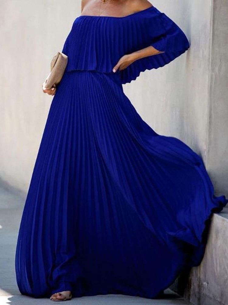 Bodenlanges Dreiviertellanges Schulterfreies Sommerkleid Für Damen